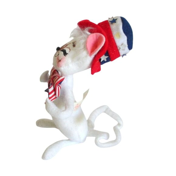 Vintage Annalee Patriotic Mouse Plush Doll 7" 2005 Uncle Sam Hat & Bow Red White - Picture 4 of 9